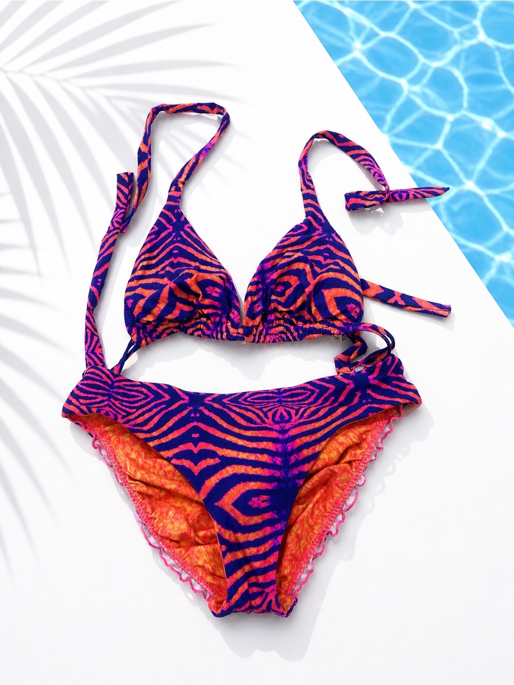 Vibrant Purple & Orange Animal-Print Triangle Bikini